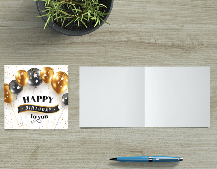 1 Geburtstagskarte Klappkarte Happy Birthday 14,8x14,8cm und 1 weißer Umschlag Merz Designkarten
