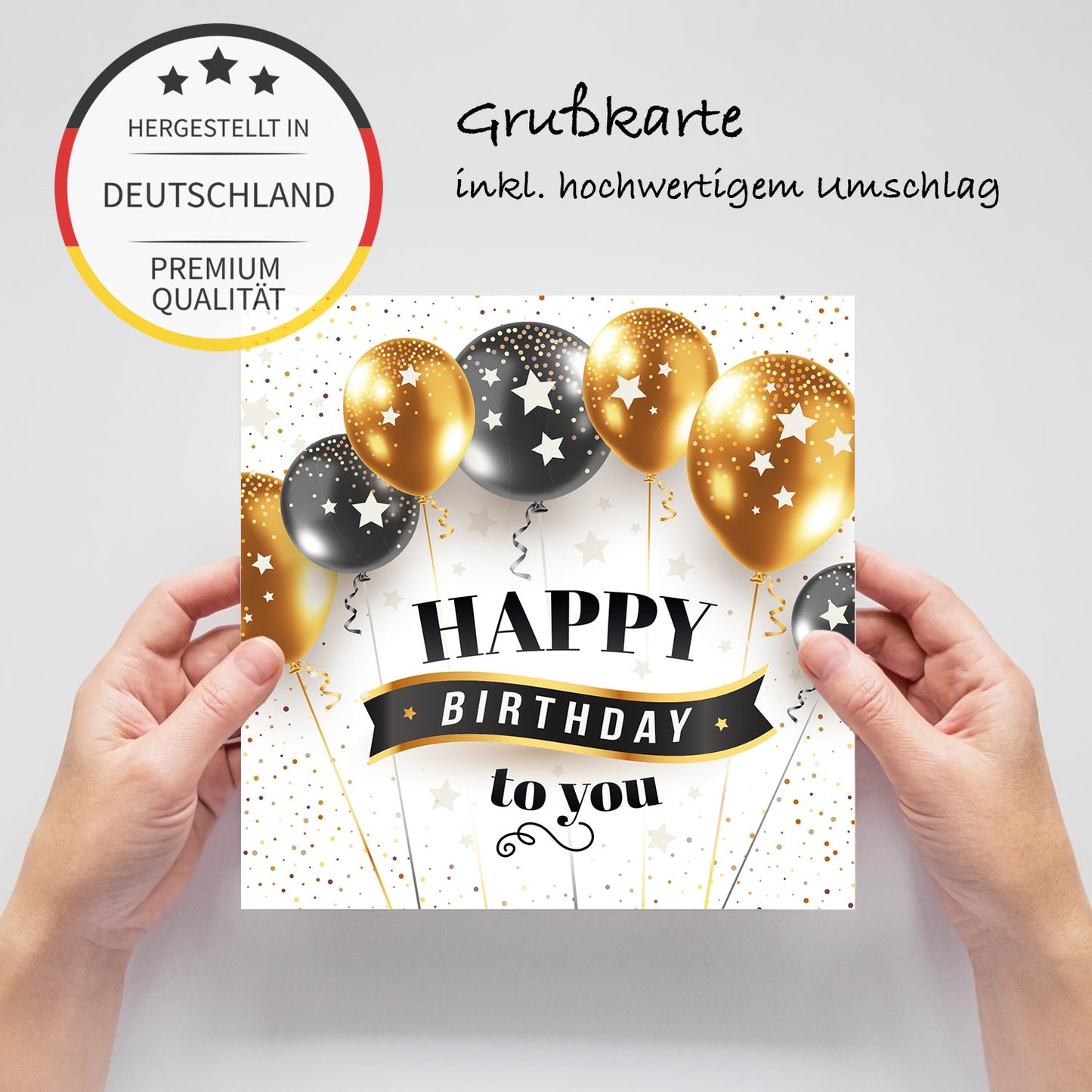 1 Geburtstagskarte Klappkarte Happy Birthday 14,8x14,8cm und 1 weißer Umschlag Merz Designkarten