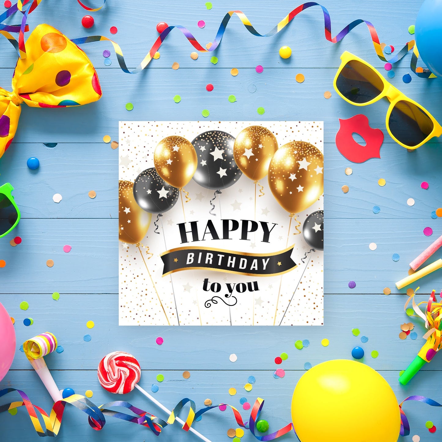 1 Geburtstagskarte Klappkarte Happy Birthday 14,8x14,8cm und 1 weißer Umschlag Merz Designkarten