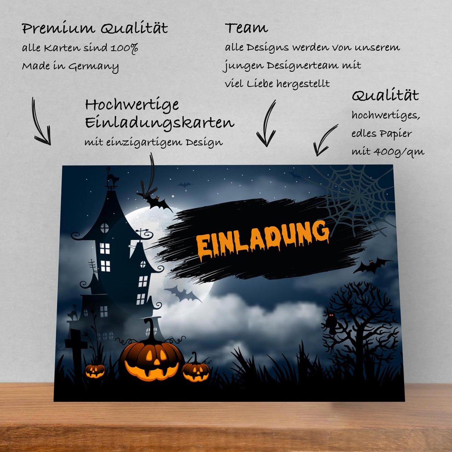 12 Einladungskarten Halloweenparty 10,5x14,8cm Postkarten Halloween + 12 Kuverts