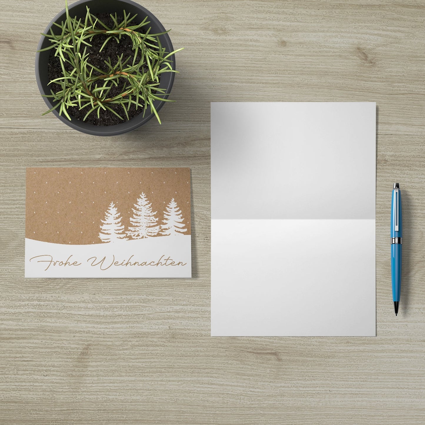 10 Weihnachtskarten Klappkarten 10,5x14,8cm Baummotiv + 10 Umschläge Naturpapier Merz Designkarten