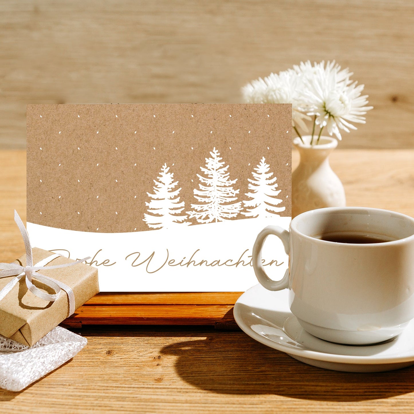 10 Weihnachtskarten Klappkarten 10,5x14,8cm Baummotiv + 10 Umschläge Naturpapier Merz Designkarten