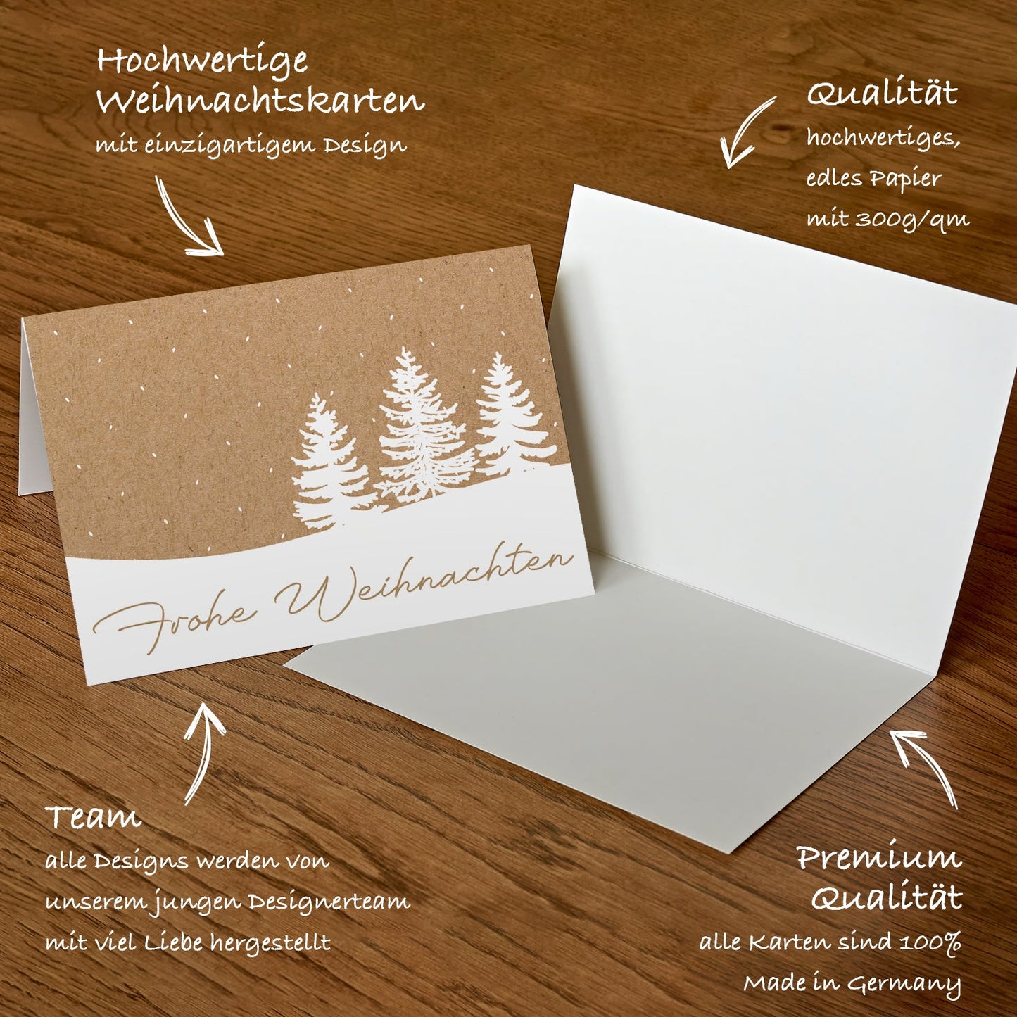 10 Weihnachtskarten Klappkarten 10,5x14,8cm Baummotiv + 10 Umschläge Naturpapier Merz Designkarten