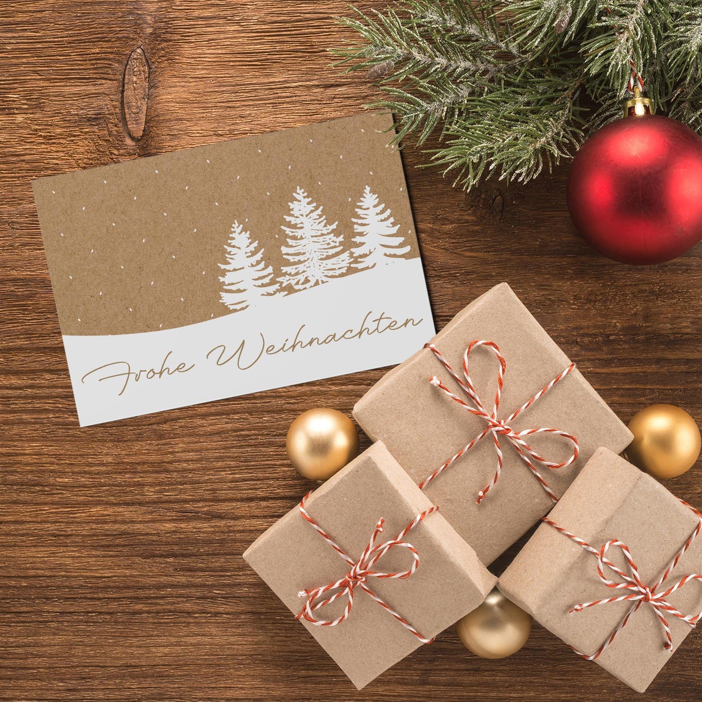 10 Weihnachtskarten Klappkarten 10,5x14,8cm Baummotiv + 10 Umschläge Naturpapier Merz Designkarten