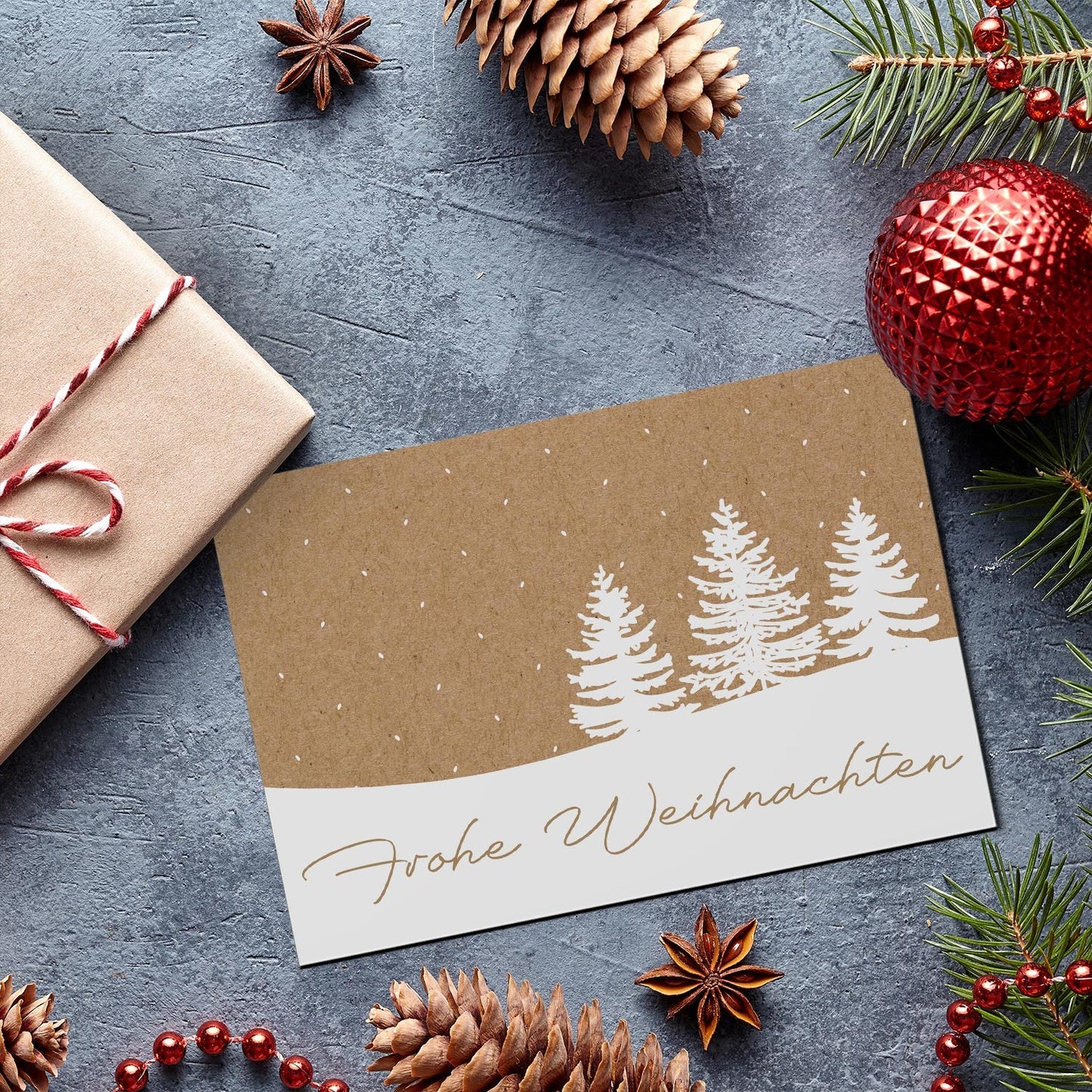 10 Weihnachtskarten Klappkarten 10,5x14,8cm Baummotiv + 10 Umschläge Naturpapier Merz Designkarten
