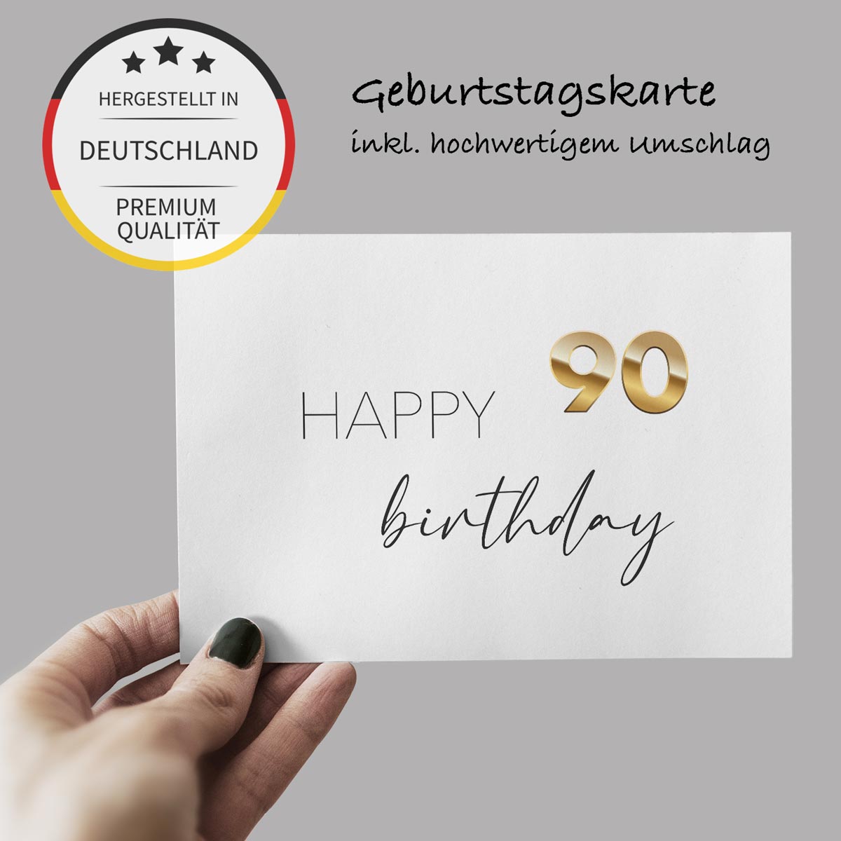 1 edle Geburtstagskarte zum 90. Geburtstag Klappkarte 10,5x14,8cm mit 1 Umschlag Merz Designkarten