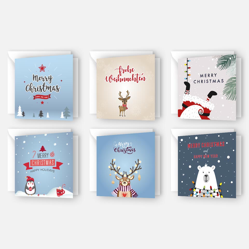 6 Weihnachtskarten Grußkarten für Weihnachten Klappkarten mit 6 Kuverts Merz Designkarten
