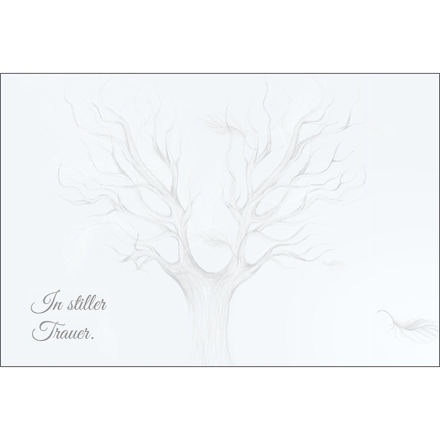 Hochwertige nachhaltige Trauerkarte mit filigranem Baum-Design und Schriftzug „In stiller Trauer“.
