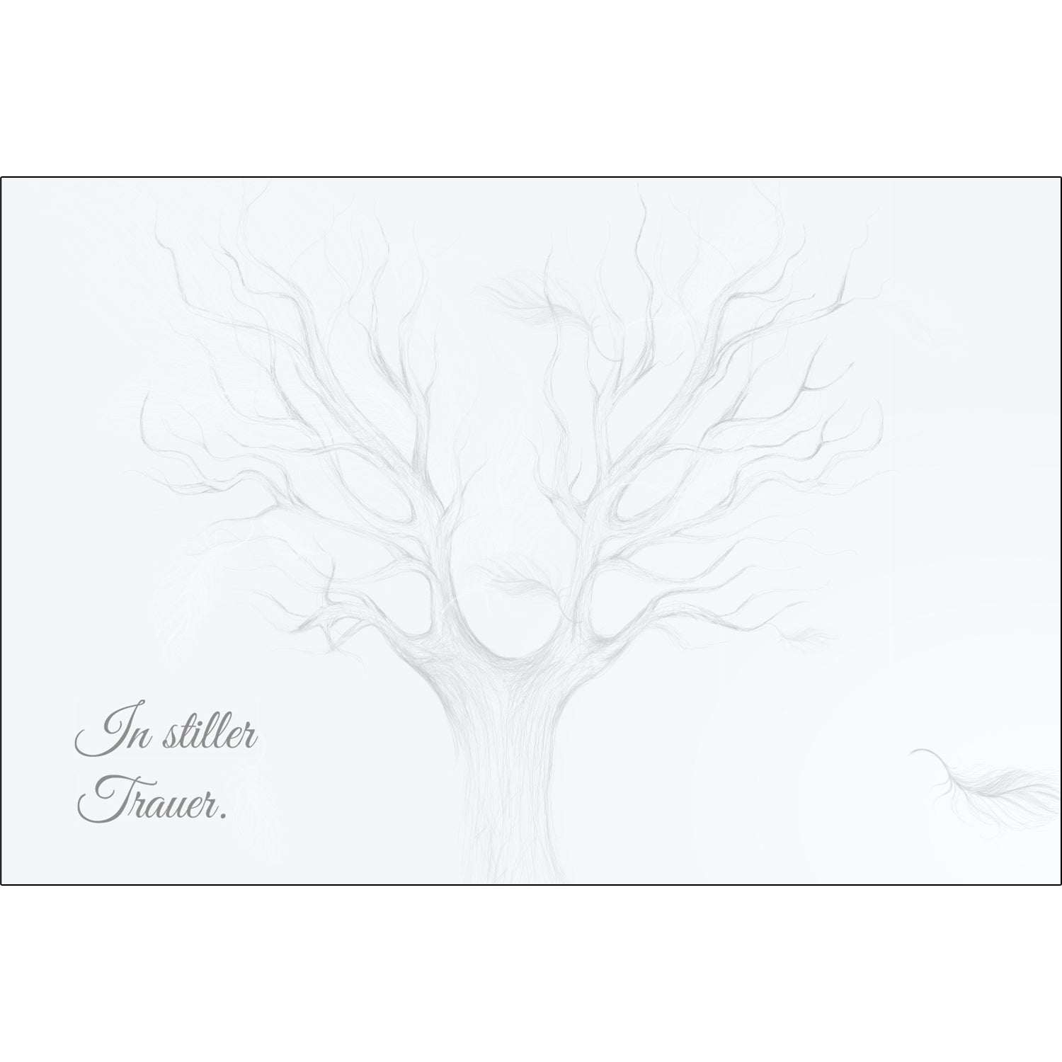 Hochwertige nachhaltige Trauerkarte mit filigranem Baum-Design und Schriftzug „In stiller Trauer“.