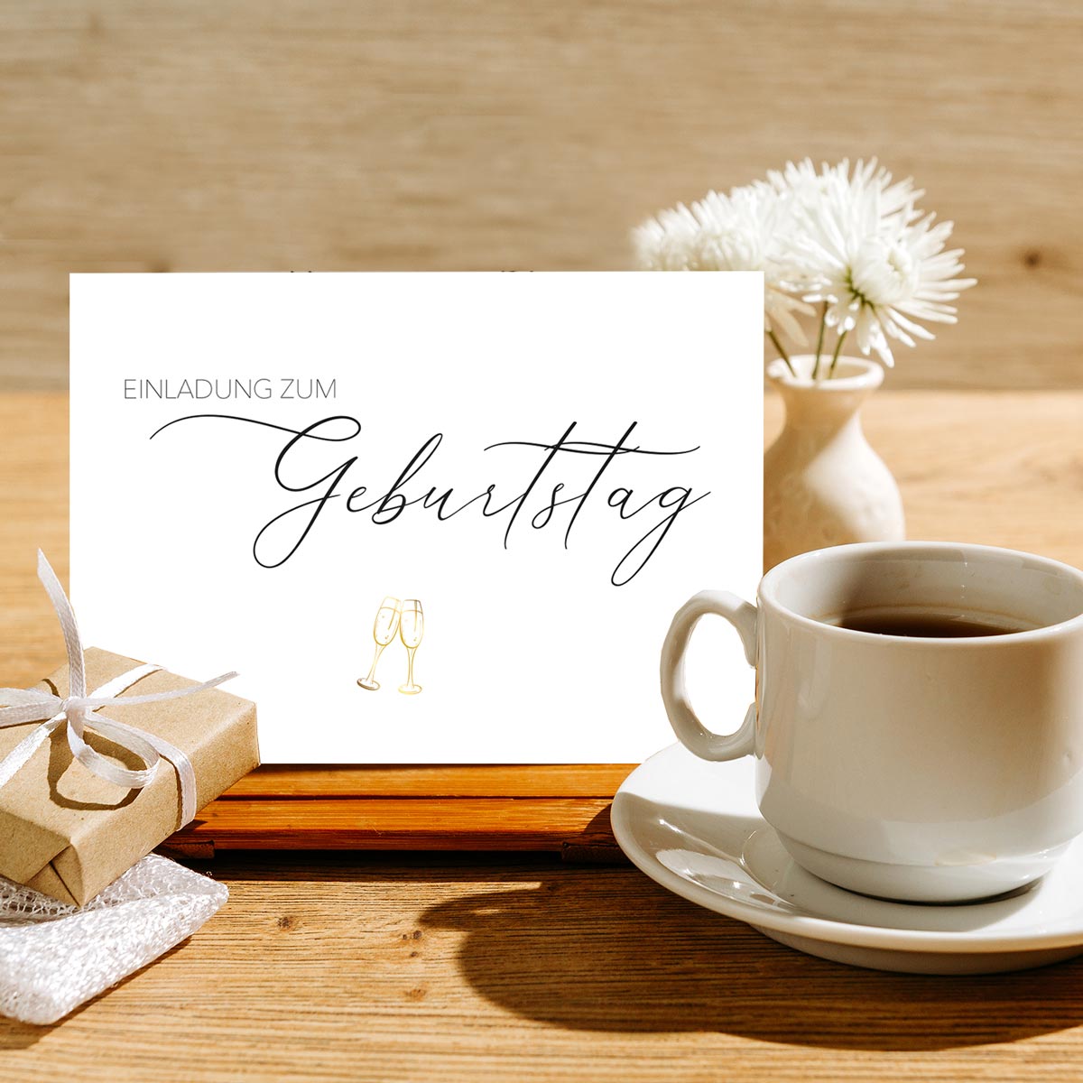 1 Einladungskarte Geburtstag Klappkarte 10,5x14,8cm + Naturumschlag - Einladung Merz Designkarten