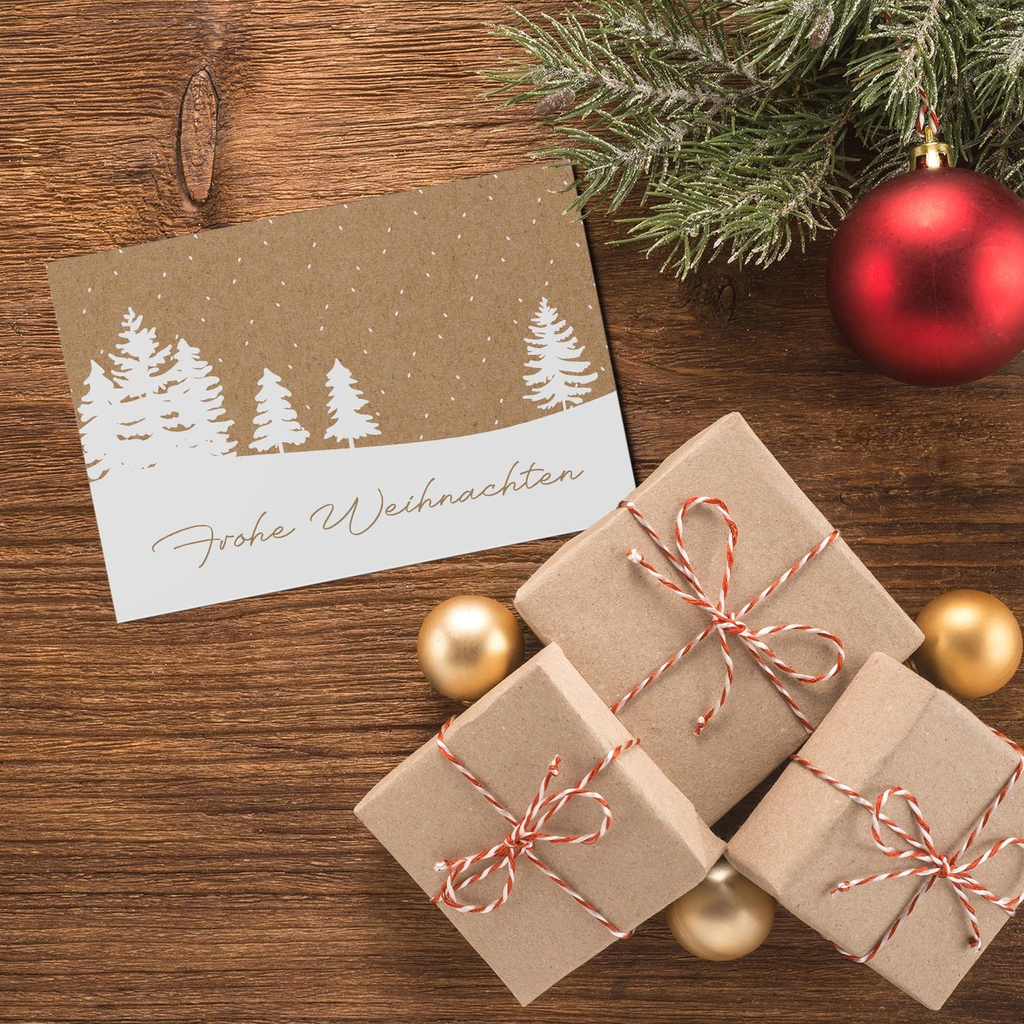 10 Weihnachtskarten Klappkarten 10,5x14,8cm Baummotiv + 6 Umschläge (Naturpapier) Merz Designkarten