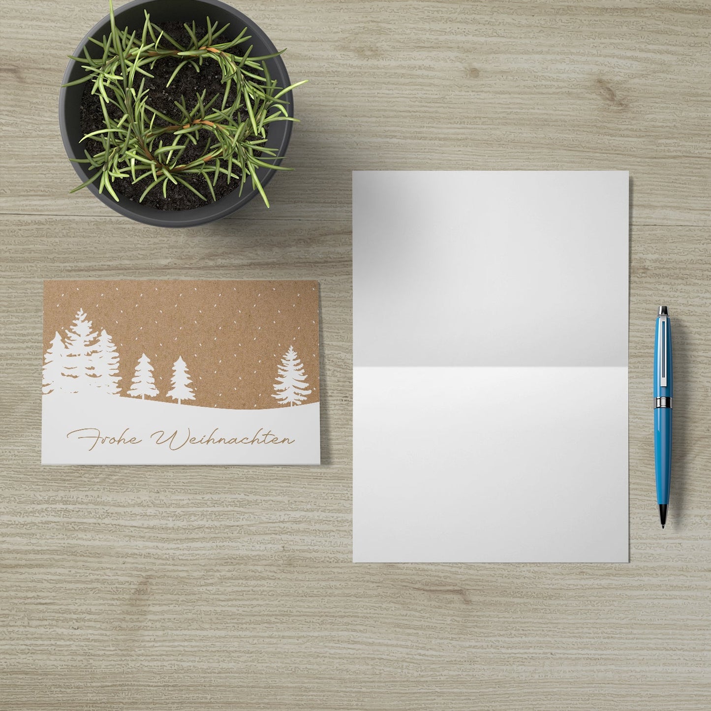 10 Weihnachtskarten Klappkarten 10,5x14,8cm Baummotiv + 6 Umschläge (Naturpapier) Merz Designkarten