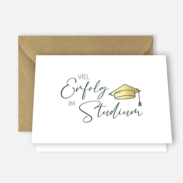 1 Premium Karte Studium - Erfolg wünschen 10,5x14,8cm Klappkarte + Naturumschlag Merz Designkarten