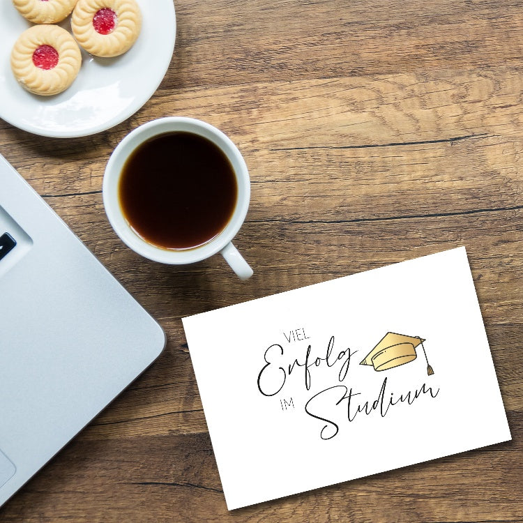 1 Premium Karte Studium - Erfolg wünschen 10,5x14,8cm Klappkarte + Naturumschlag Merz Designkarten