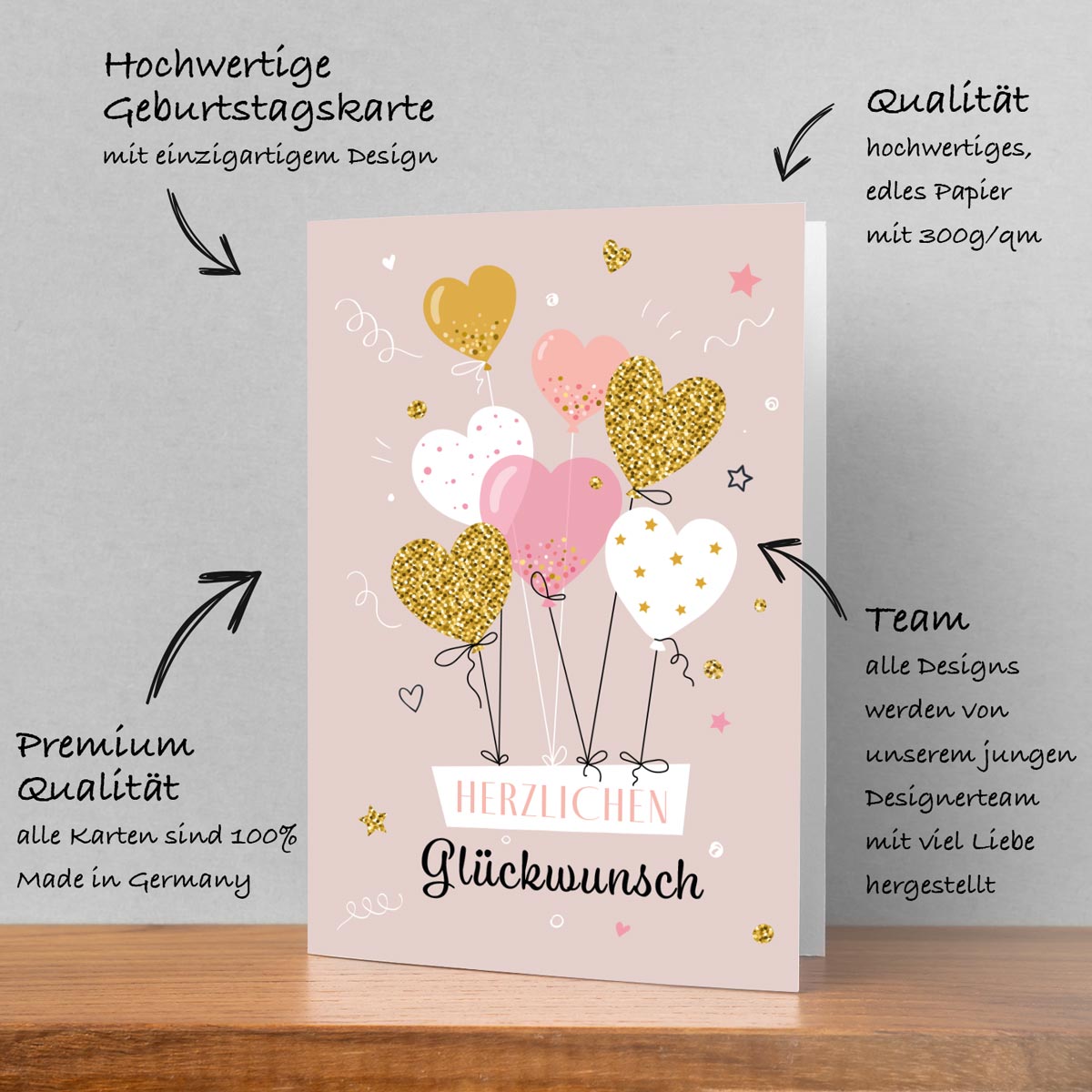 1 Premium Geburtstagskarte Happy Birthday 18x12cm mit Umschlag Handarbeit - Lieblingsladen