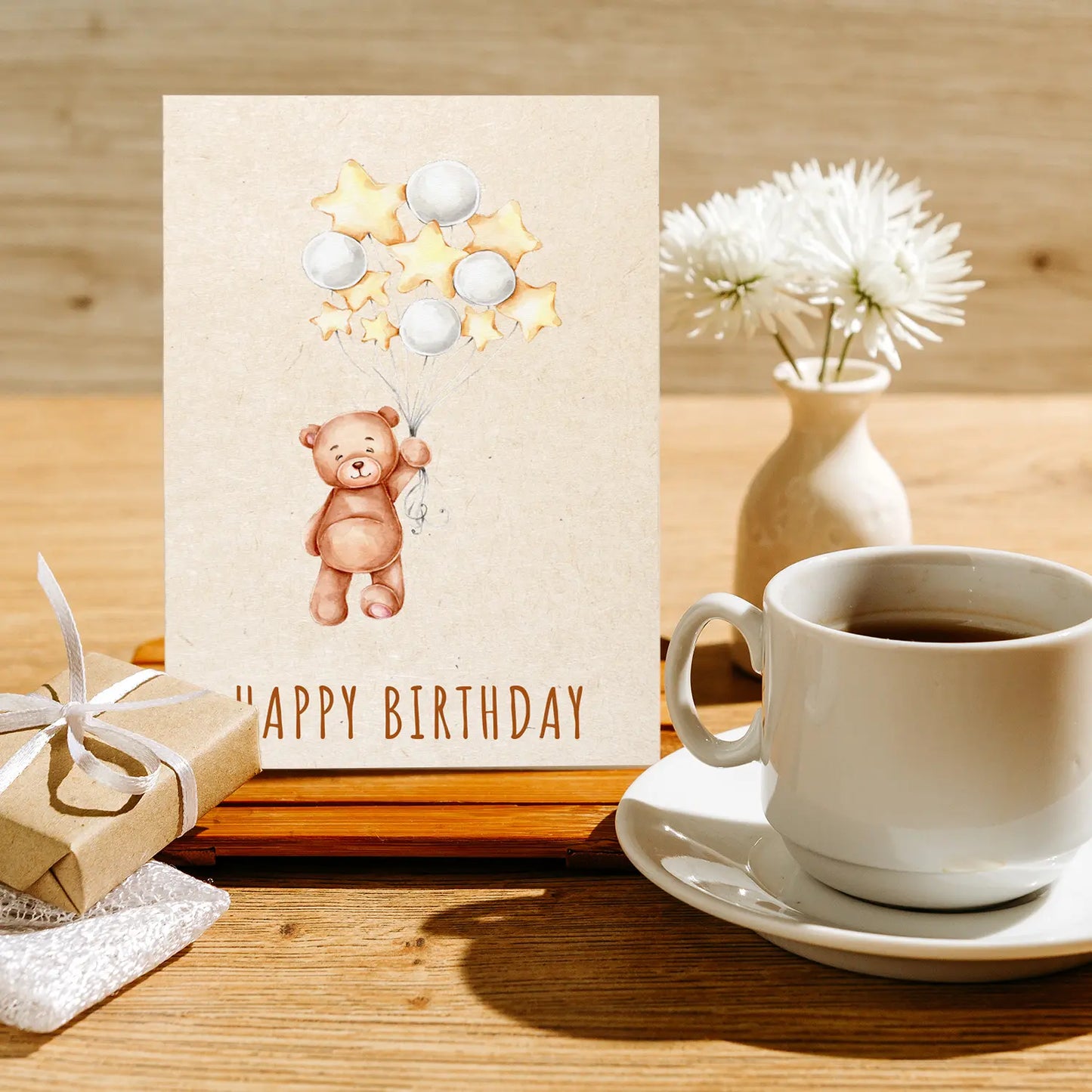 1 Premium Geburtstagskarte 18x12cm Happy Birthday Bärmotiv mit 1 weißem Umschlag