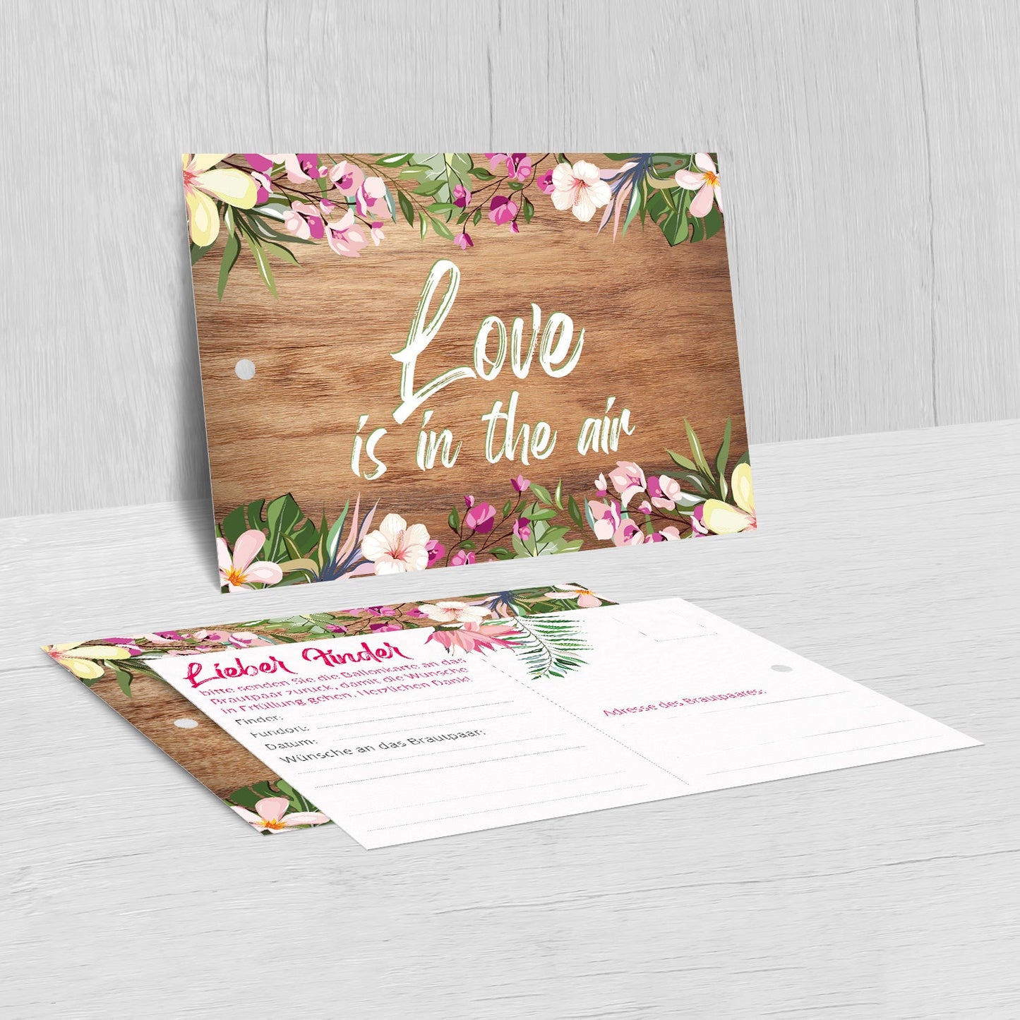 50 Ballonkarten Luftballonkarten Ballonflugkarten Weitflugkarten Hochzeit Merz Designkarten