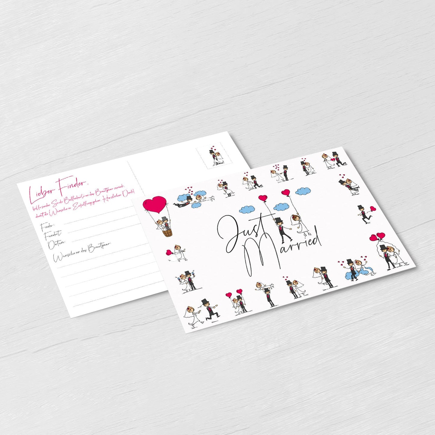 50 Ballonkarten Luftballonkarten Ballonflugkarten Weitflugkarten Hochzeit Merz Designkarten