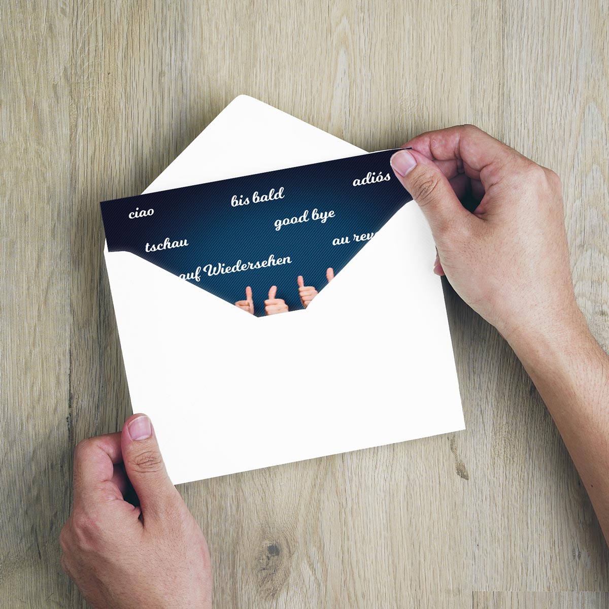 1 große Premium Abschiedskarte (Klappkarten) mit 1 Umschlag, Abschied Merz Designkarten