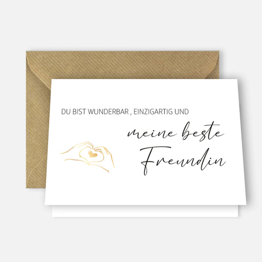1 edle Karte Grußkarte für beste Freundin Klappkarte 10,5x14,8cm + Naturumschlag Merz Designkarten