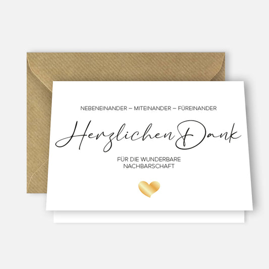 1 Karte Danke für Nachbarn Nachbarschaft Klappkarte 10,5x14,8cm + Naturumschlag Merz Designkarten