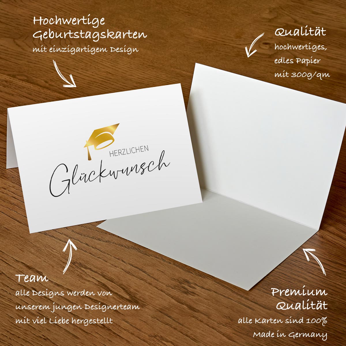1 Premium Glückwunschkarte zum Abschluss Klappkarte 10,5x14,8cm + Naturumschlag Merz Designkarten