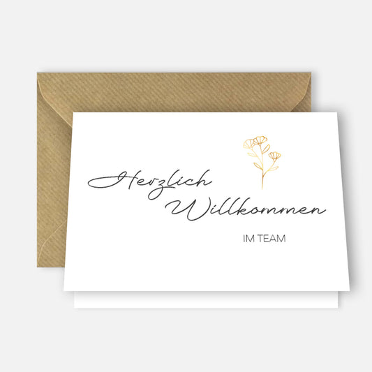 1 edle Karte Herzlich Willkommen im Team Klappkarte 10,5x14,8cm + Naturumschlag Merz Designkarten