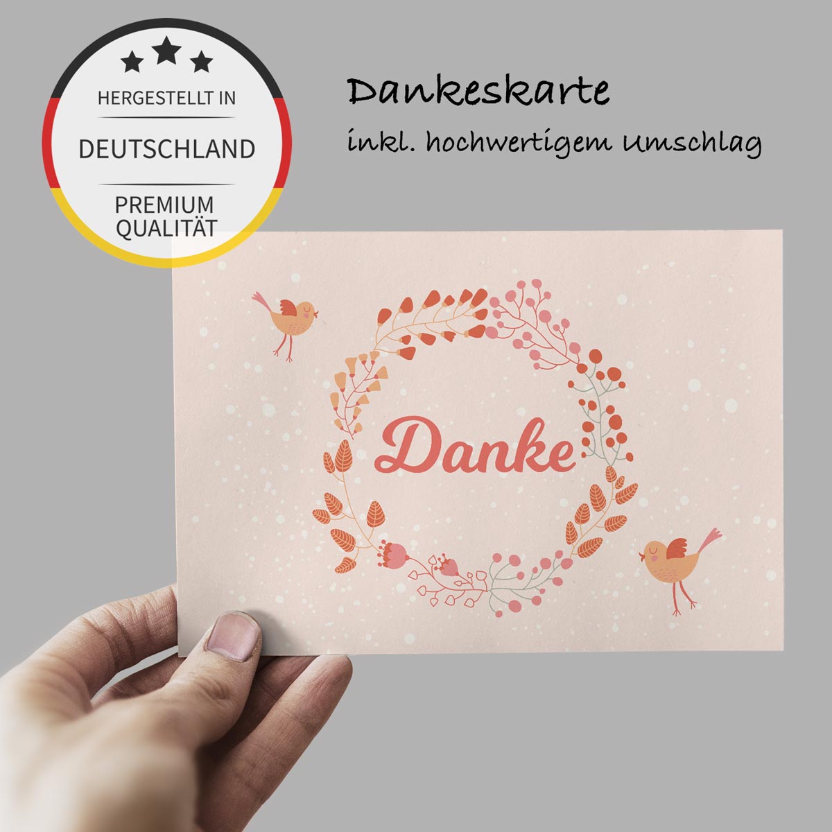 10 Stück Premium Dankeskarten (Klappkarten) mit Umschlägen, Danke Karten Geburt Merz Designkarten