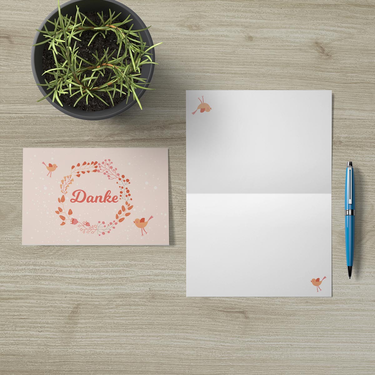 10 Stück Premium Dankeskarten (Klappkarten) mit Umschlägen, Danke Karten Geburt Merz Designkarten
