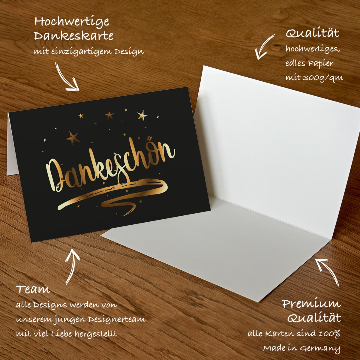 5 Stück Premium Dankeskarten (Klappkarten) mit Umschlägen, Danke Karten Merz Designkarten