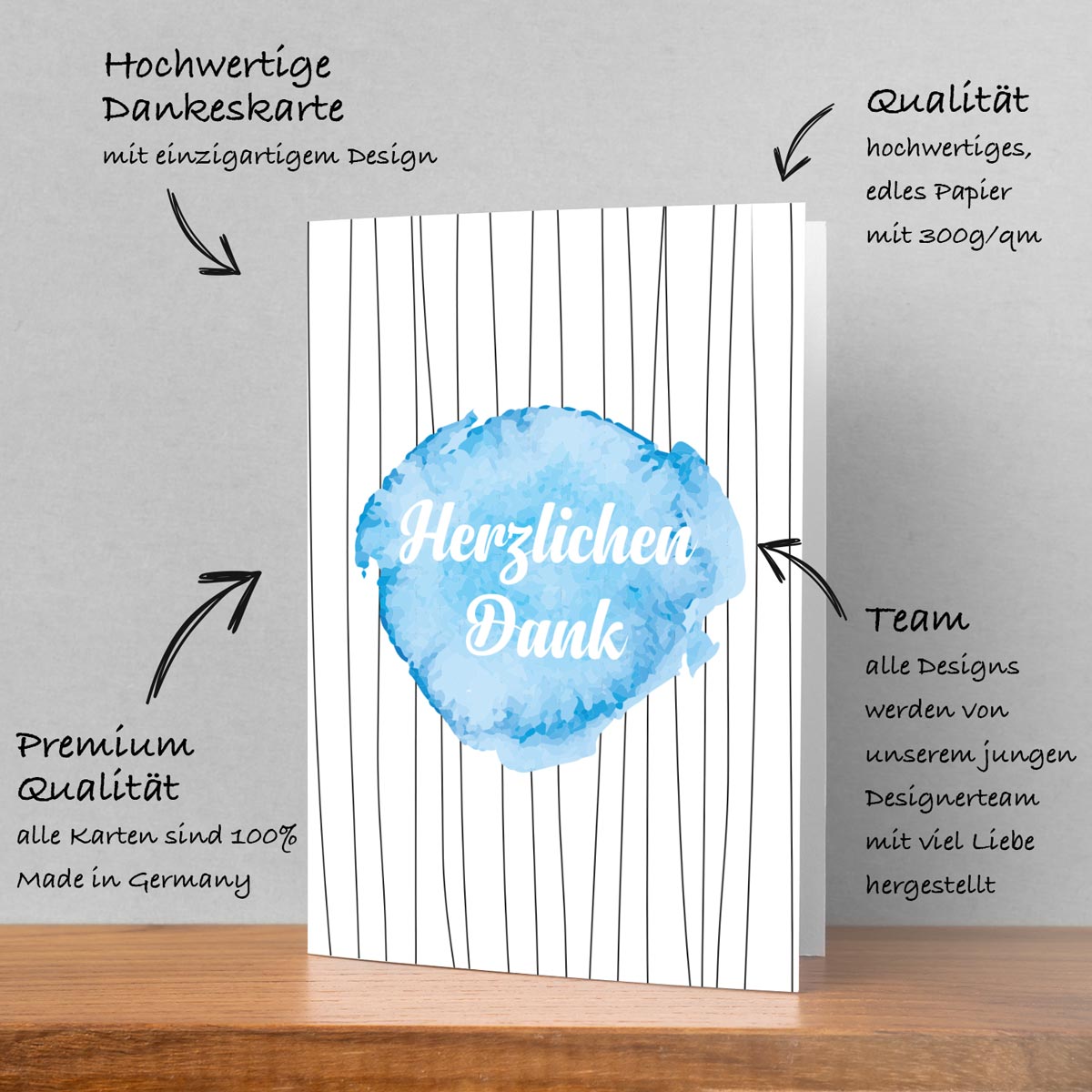 4Stück Premium Dankeskarten (Klappkarten) mit 4 Umschlägen, Danke Karten Geburt Merz Designkarten