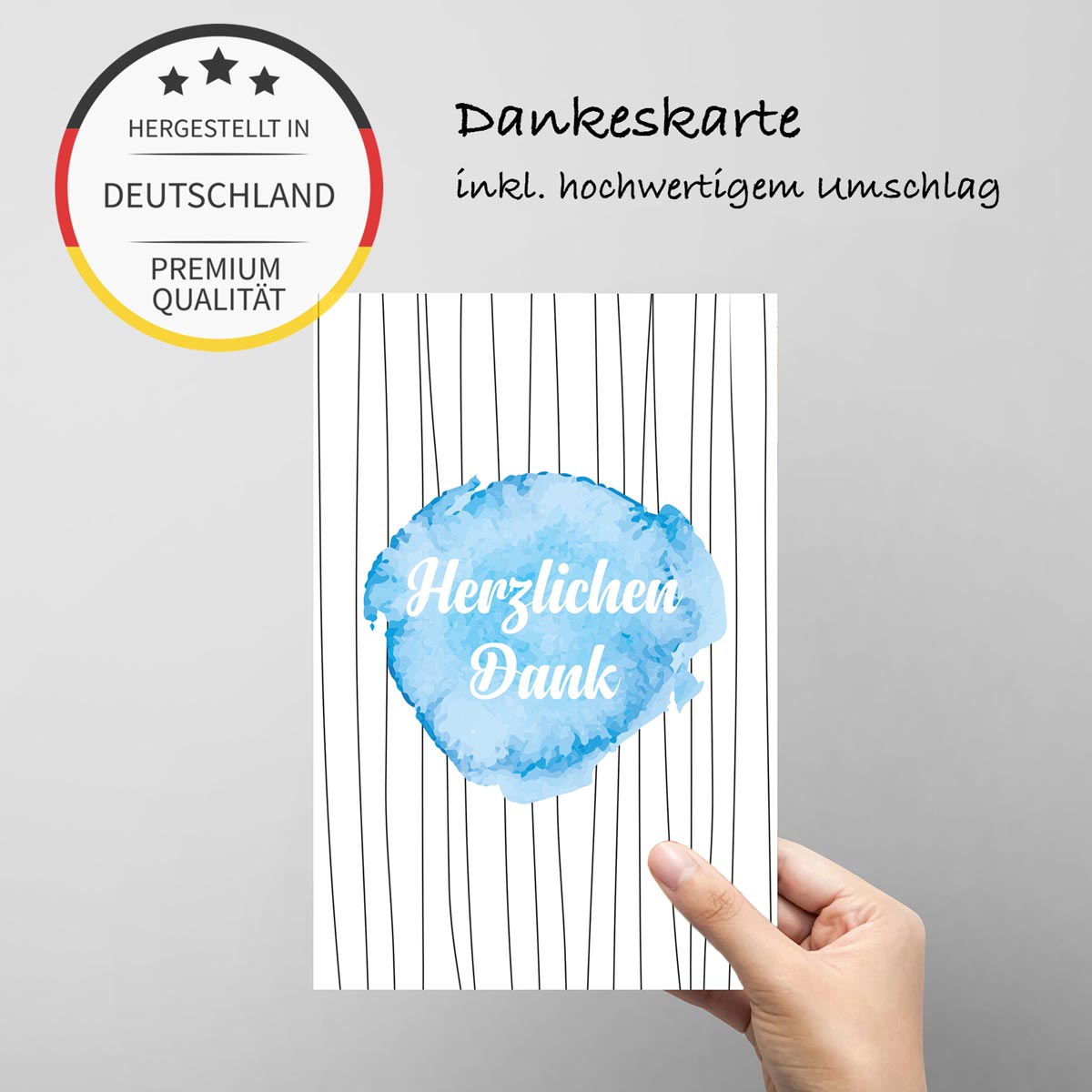 10 Stück Premium Dankeskarten (Klappkarten) mit Umschlägen, Danke Karten Geburt Merz Designkarten