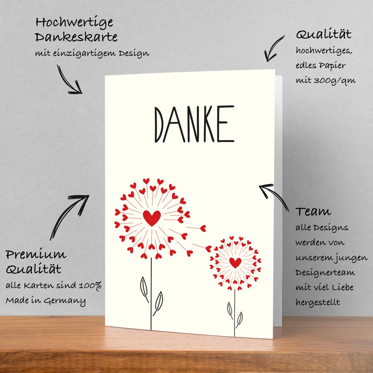 10 Stück Premium Dankeskarten (Klappkarten) mit Umschlägen, Danke Karten Geburt Merz Designkarten