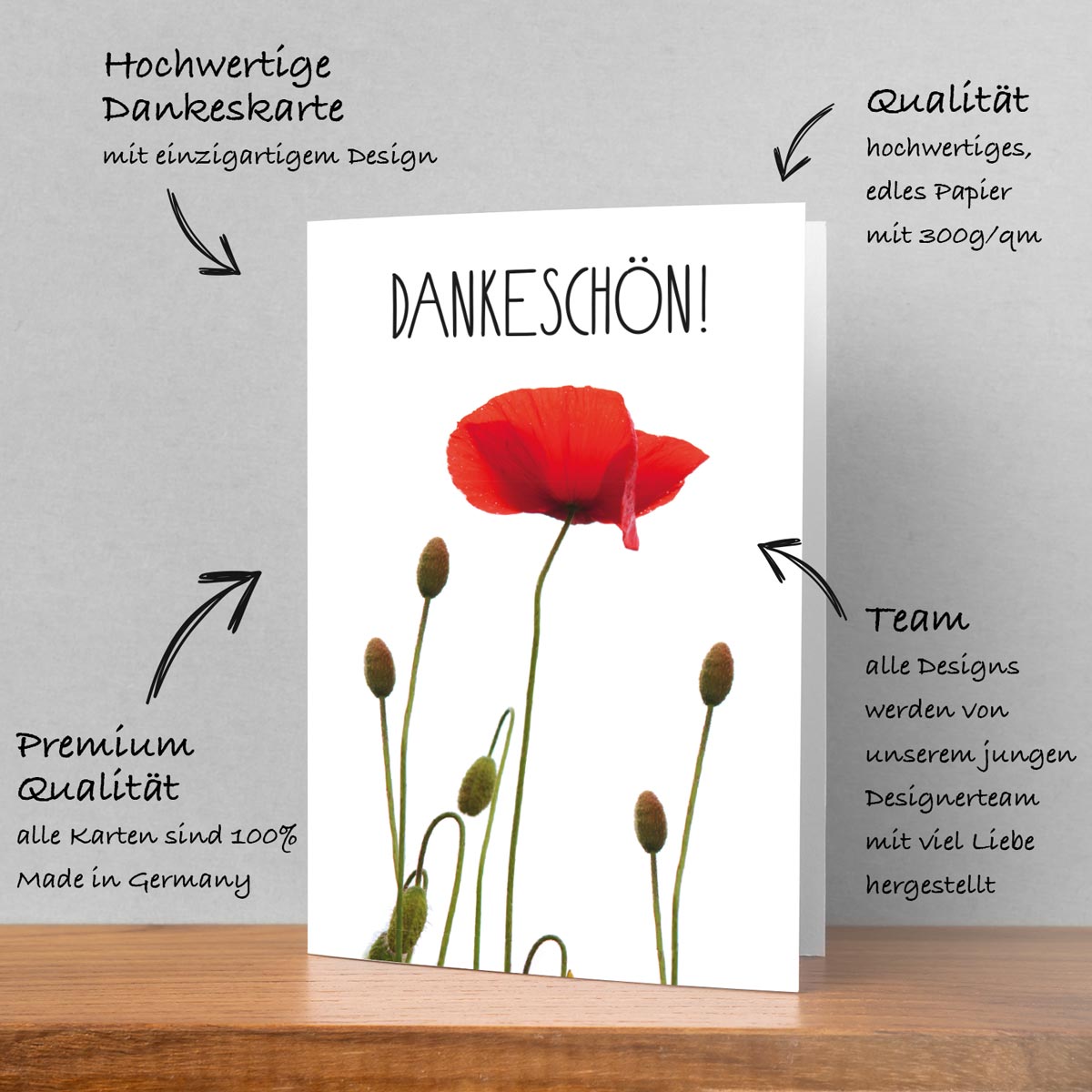 10 Stück Premium Dankeskarten (Klappkarten) mit Umschlägen, Danke Karten Geburt Merz Designkarten