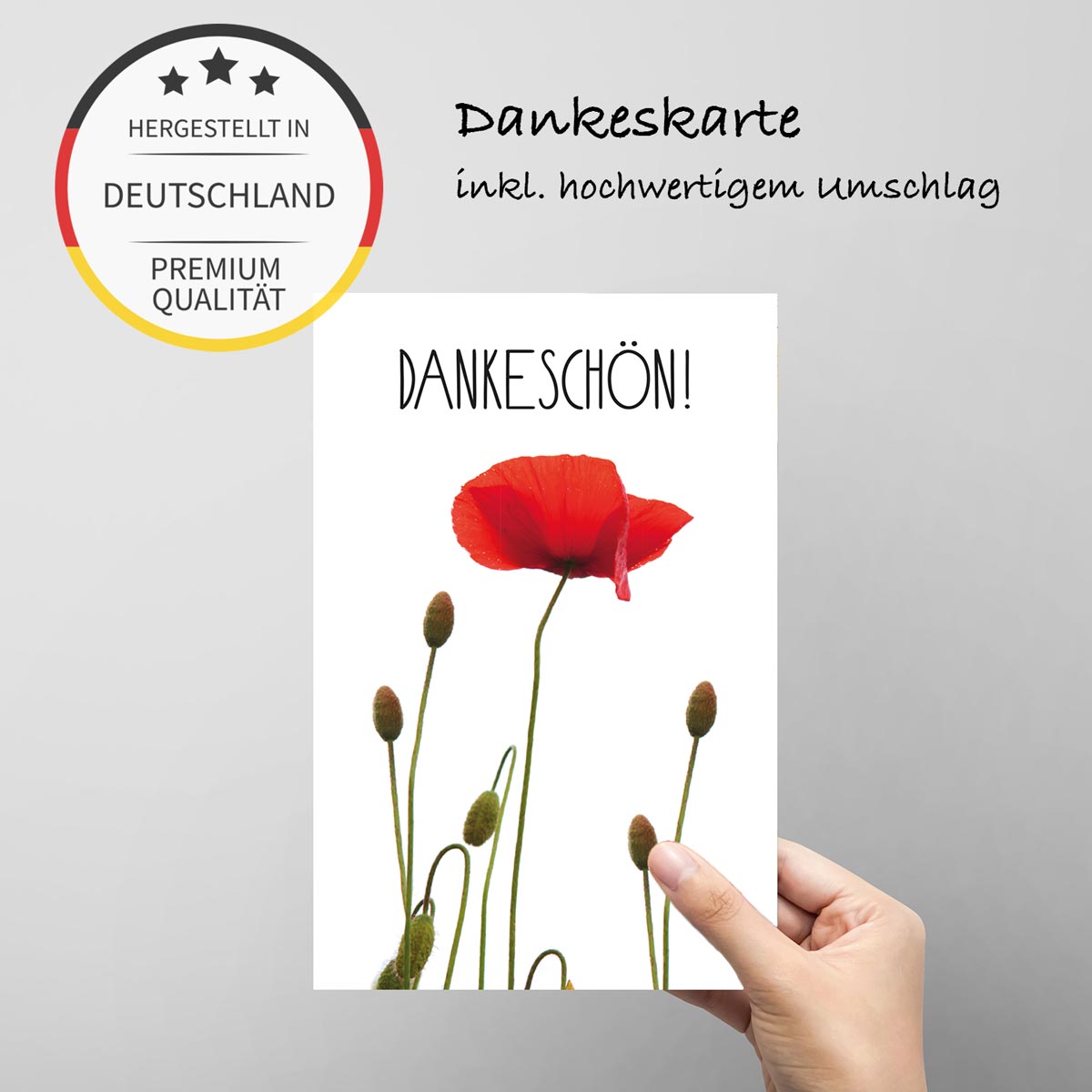 6 Premium Dankeskarten (Klappkarten) mit 6 Umschlägen, Danke Karten Grußkarte Merz Designkarten
