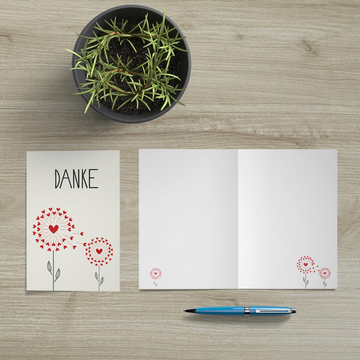 10 Stück Premium Dankeskarten (Klappkarten) mit Umschlägen, Danke Karten Geburt Merz Designkarten