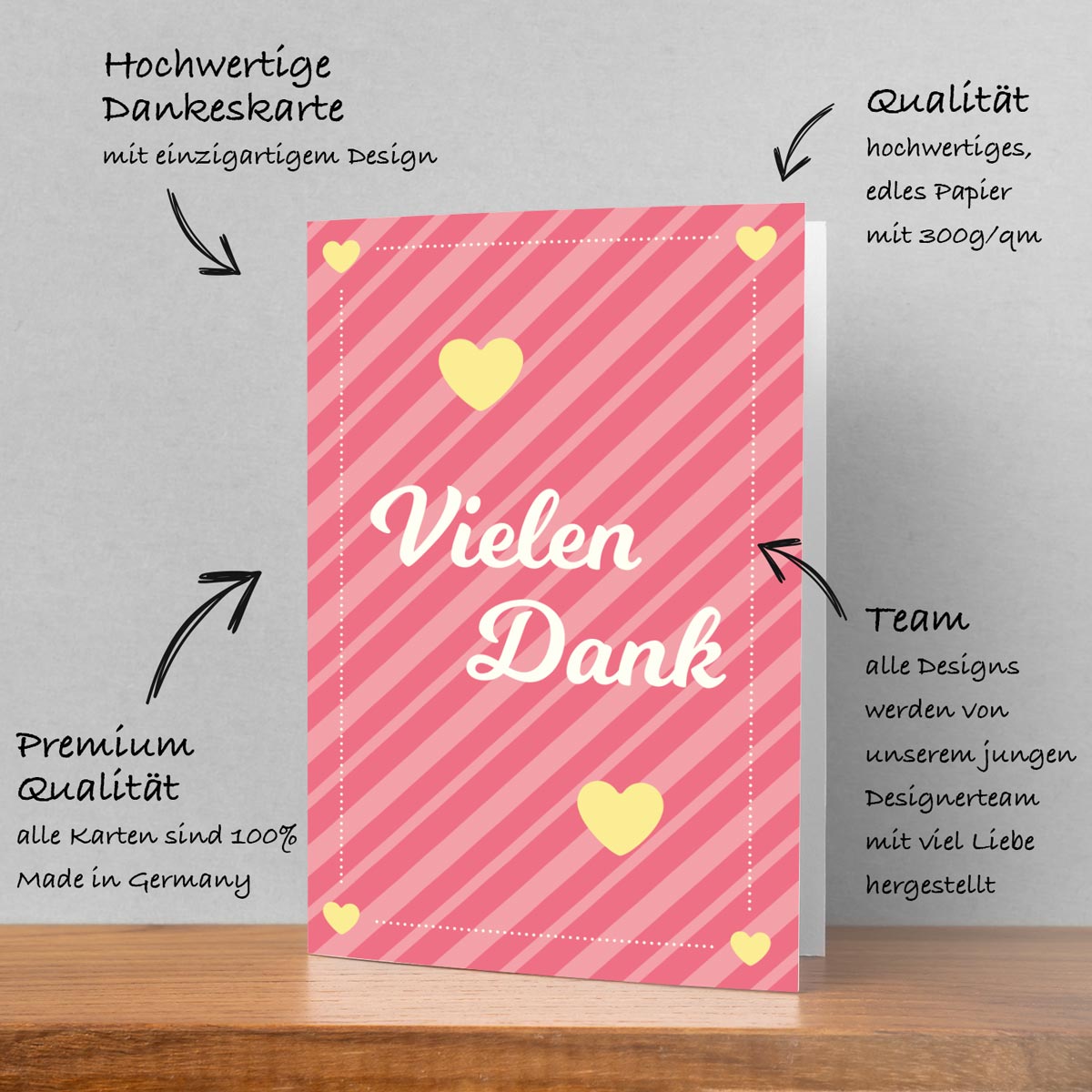 10 Premium Dankeskarten (Klappkarten) mit 12 Umschlägen, Danke Karten Grußkarte Merz Designkarten