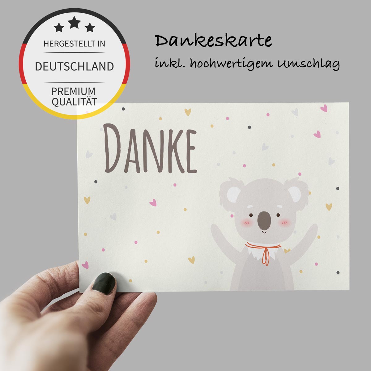 10 Stück Premium Dankeskarten (Klappkarten) mit Umschlägen, Danke Karten Geburt Merz Designkarten