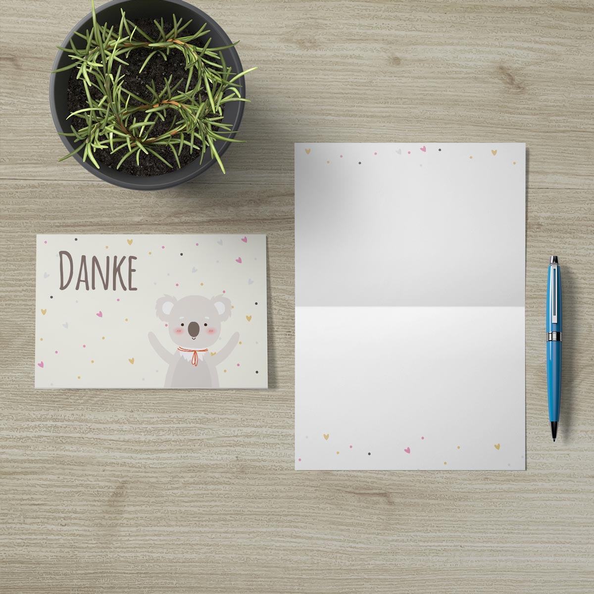10 Stück Premium Dankeskarten (Klappkarten) mit Umschlägen, Danke Karten Geburt Merz Designkarten