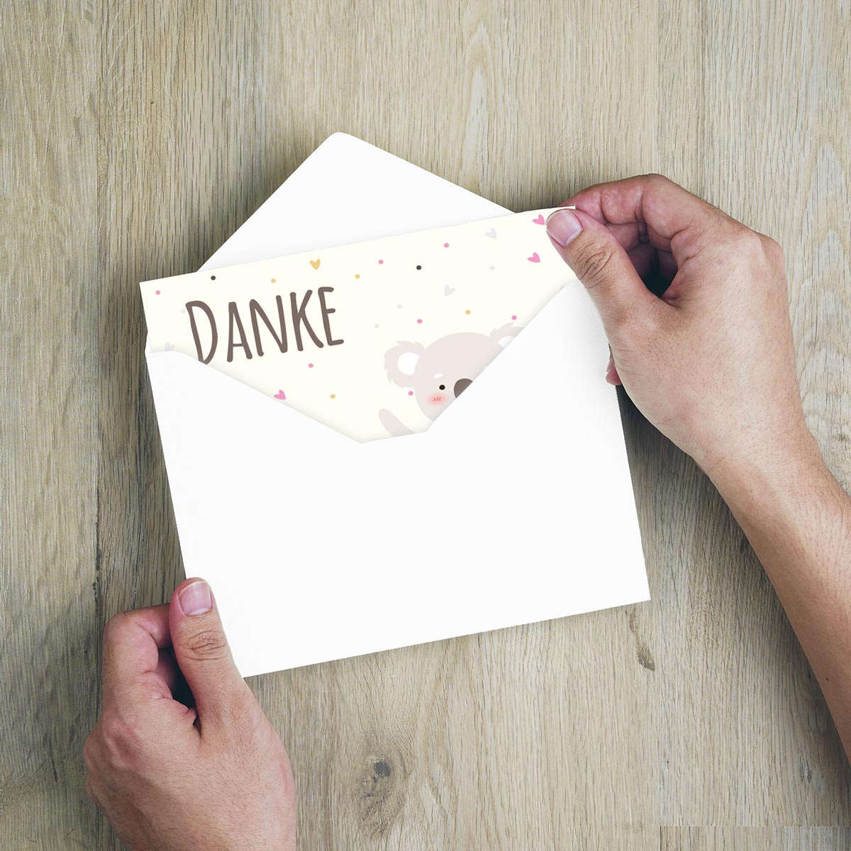 10 Stück Premium Dankeskarten (Klappkarten) mit Umschlägen, Danke Karten Geburt Merz Designkarten