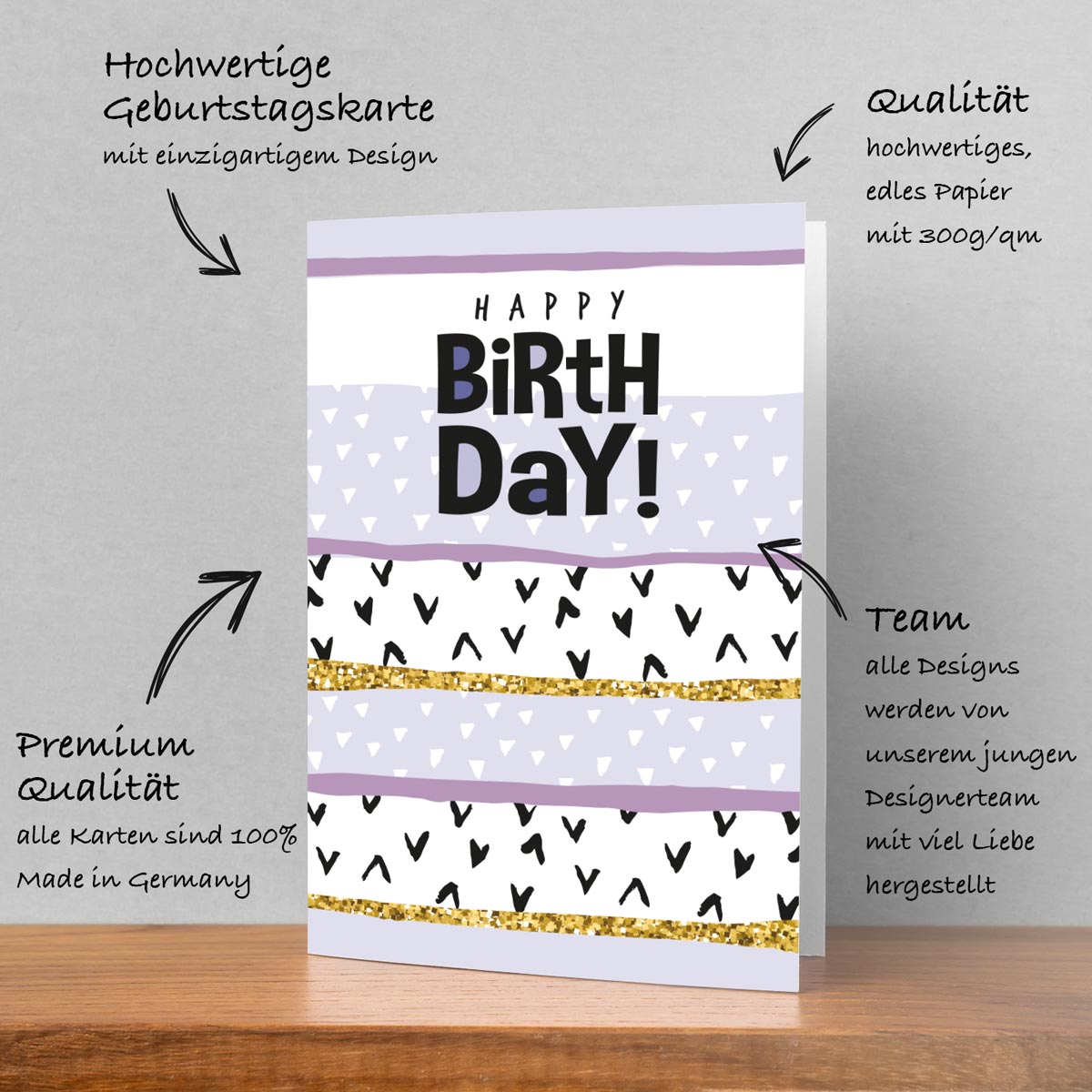 4 Premium Geburtstagskarten Happy Birthday 18x12cm mit Umschlag