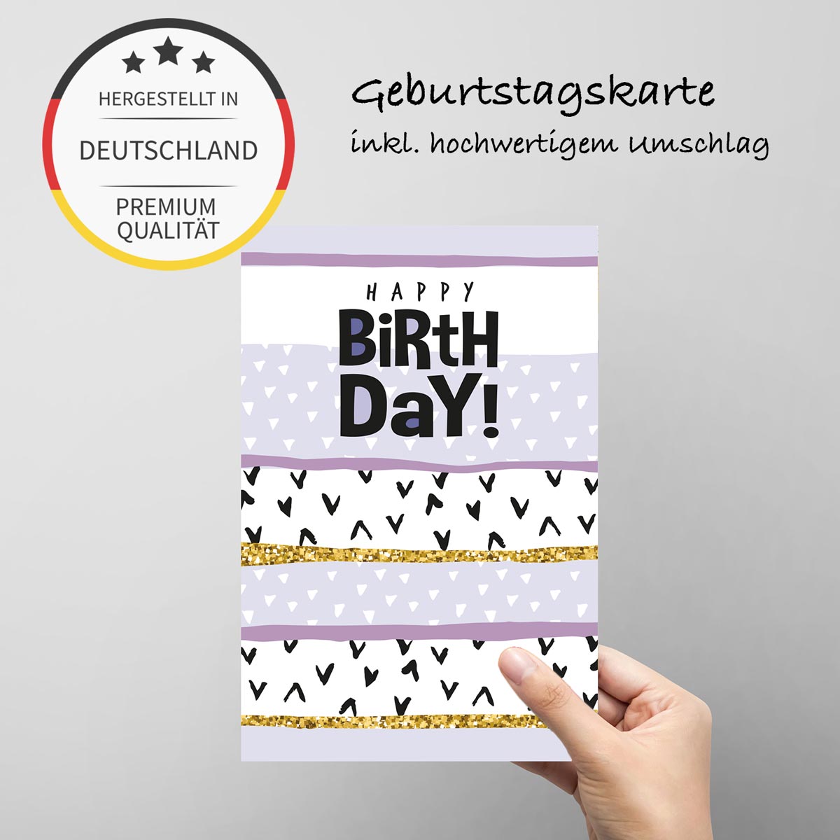1 Premium Geburtstagskarte Happy Birthday 18x12cm mit Umschlag