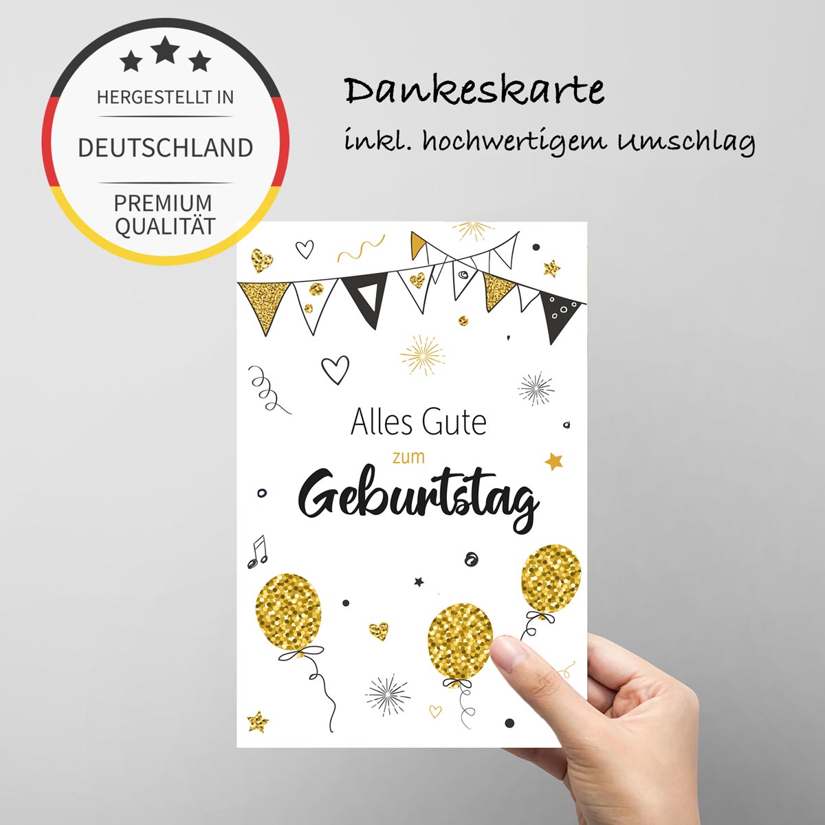 1 Premium Geburtstagskarte 18x12cm mit 1 weißen Umschlag Klappkarte Glückwünsche Merz Designkarten