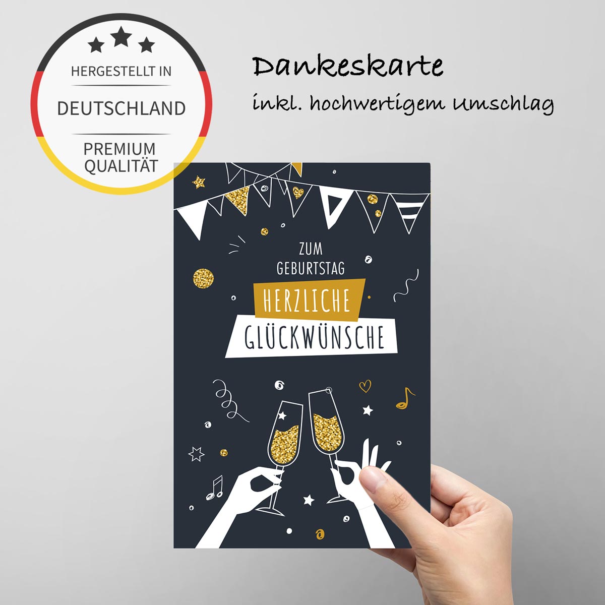 1 Premium Geburtstagskarte 18x12cm mit 1 weißen Umschlag Klappkarte Glückwünsche Merz Designkarten