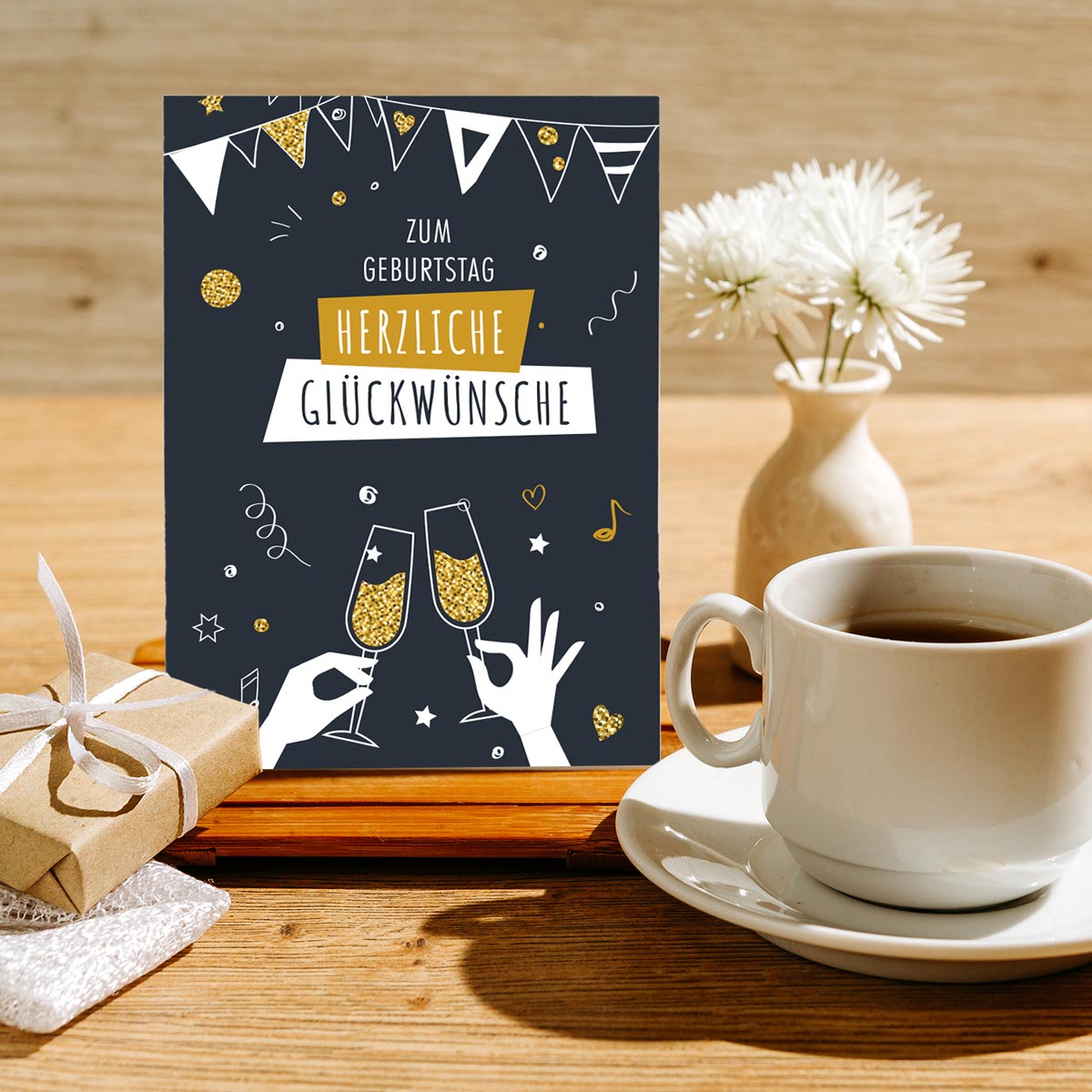 1 Premium Geburtstagskarte 18x12cm mit 1 weißen Umschlag Klappkarte Glückwünsche Merz Designkarten