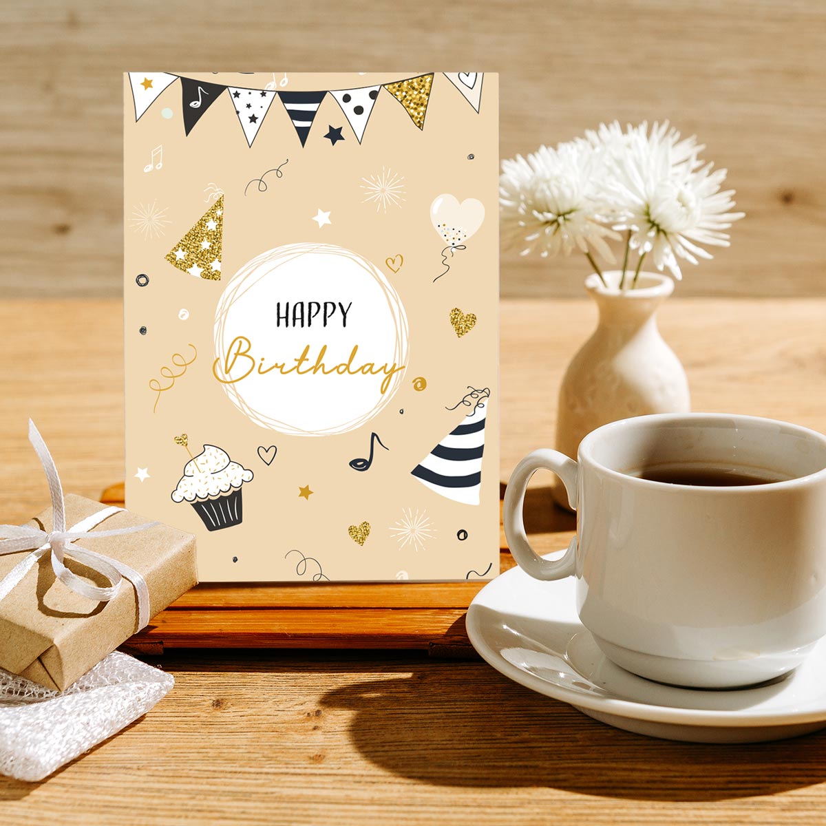 1 Premium Geburtstagskarte 18x12cm mit 1 weißen Umschlag Klappkarte Glückwünsche Merz Designkarten