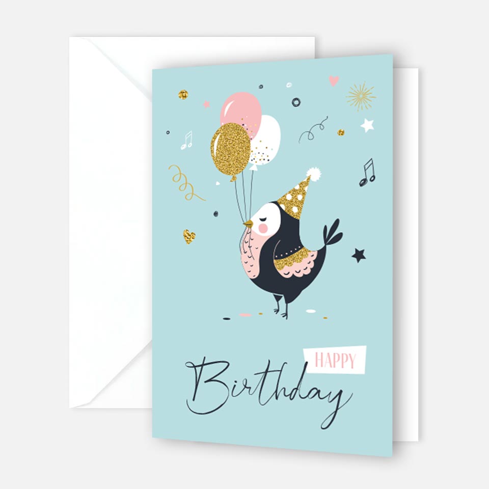 1 wunderschöne Geburtstagskarte 10,5x 14,8 cm mit Vogelmotiv Merz Designkarten