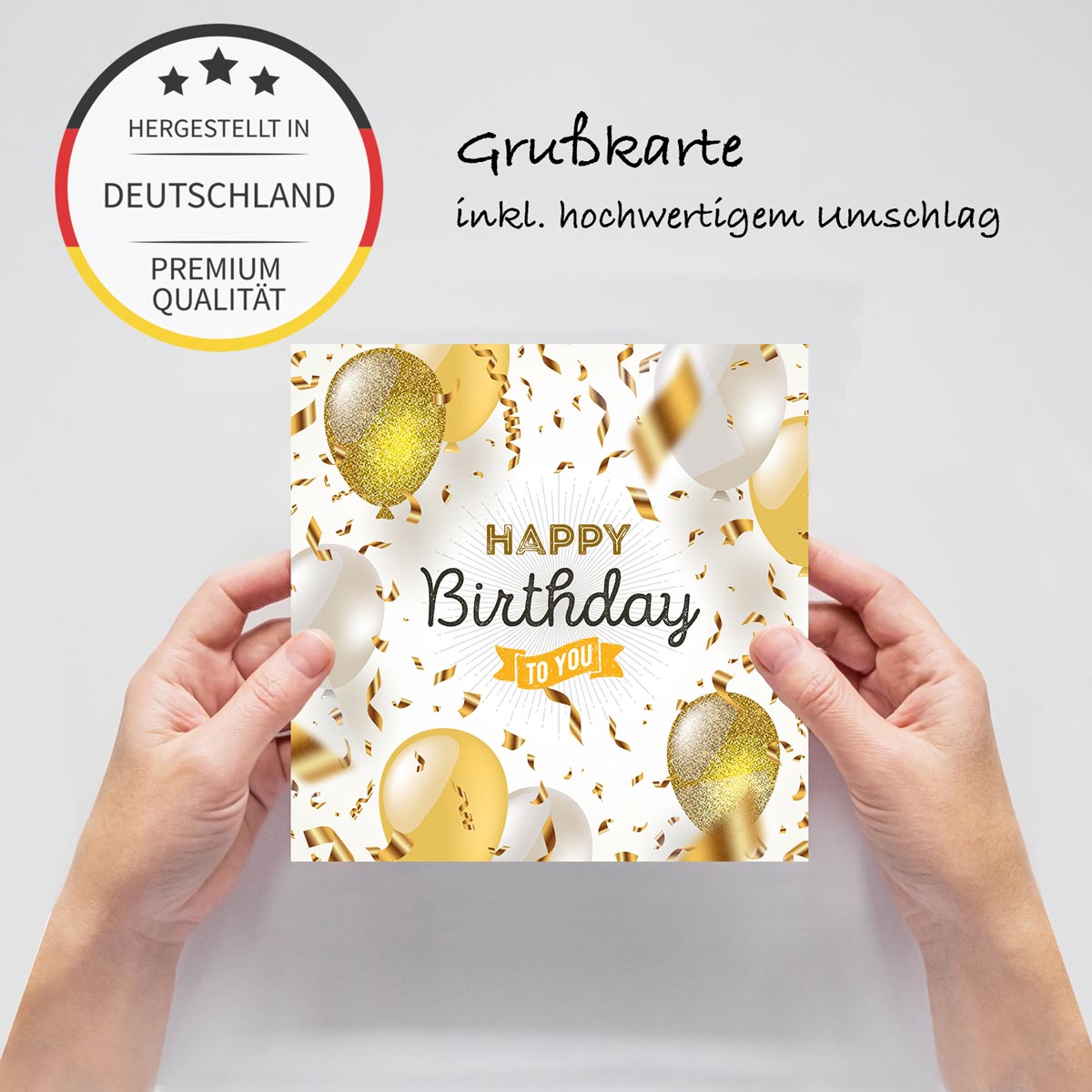 1 Geburtstagskarte Klappkarte Happy Birthday 14,8x14,8cm und 1 weißer Umschlag Merz Designkarten