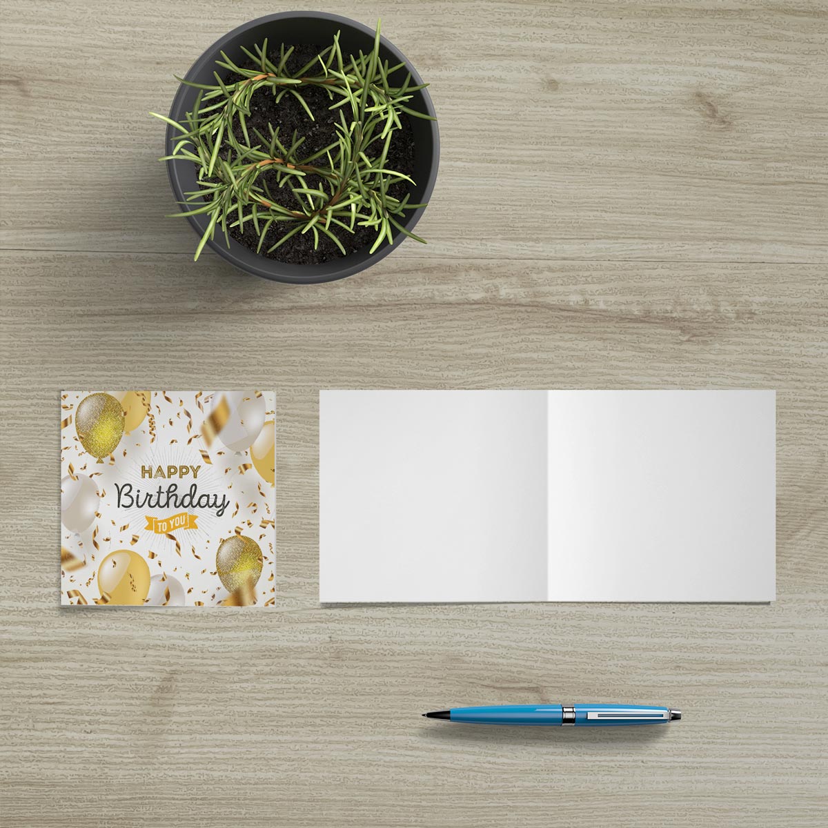 1 Geburtstagskarte Klappkarte Happy Birthday 14,8x14,8cm und 1 weißer Umschlag Merz Designkarten