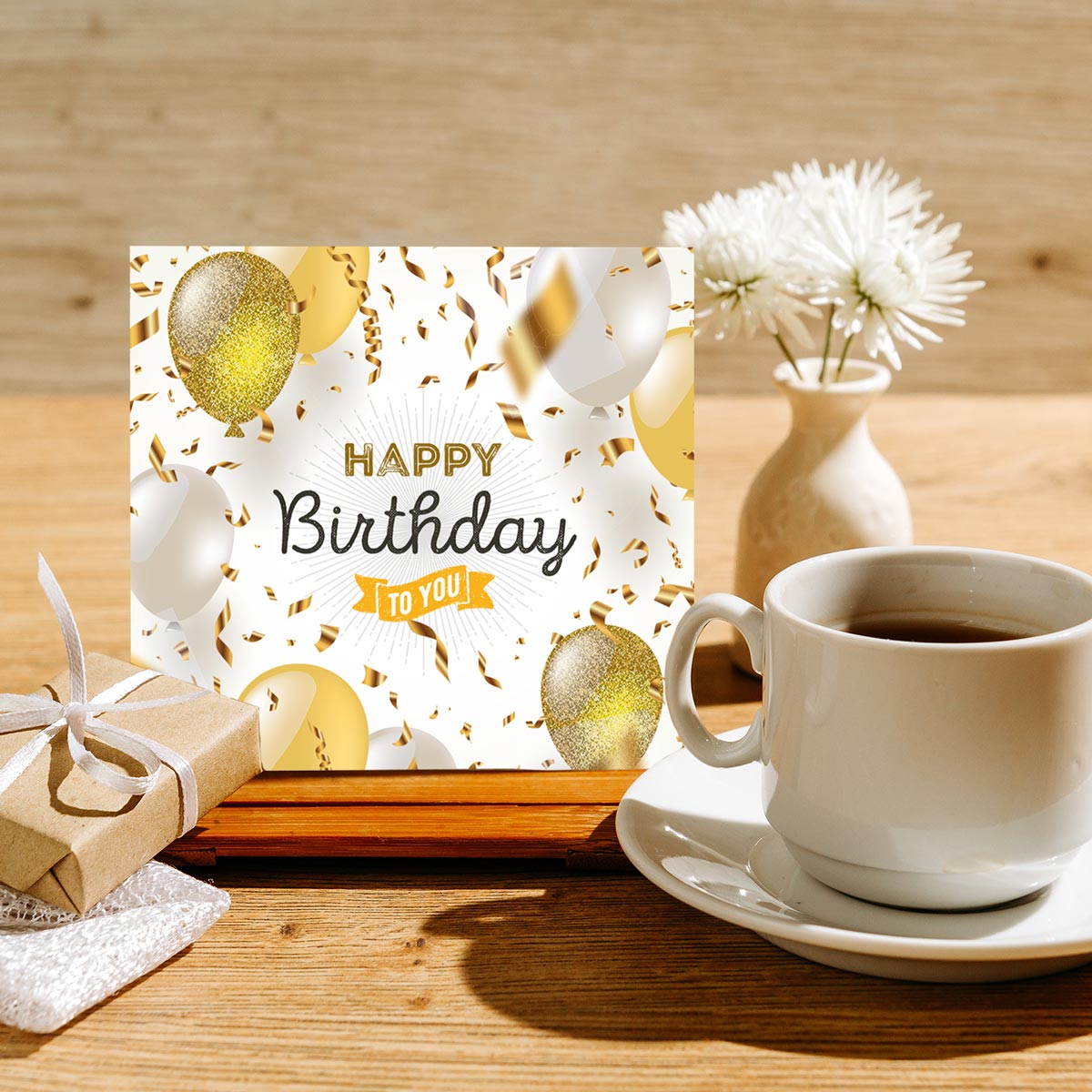 1 Geburtstagskarte Klappkarte Happy Birthday 14,8x14,8cm und 1 weißer Umschlag Merz Designkarten